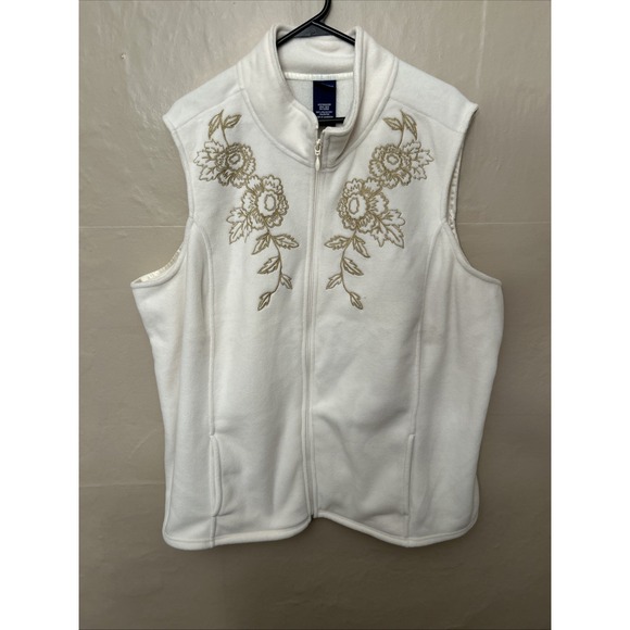 Basic Editions Jackets & Blazers - basic editions 3X Cream Ivory Fleece Zip Front Vest With Embroidery